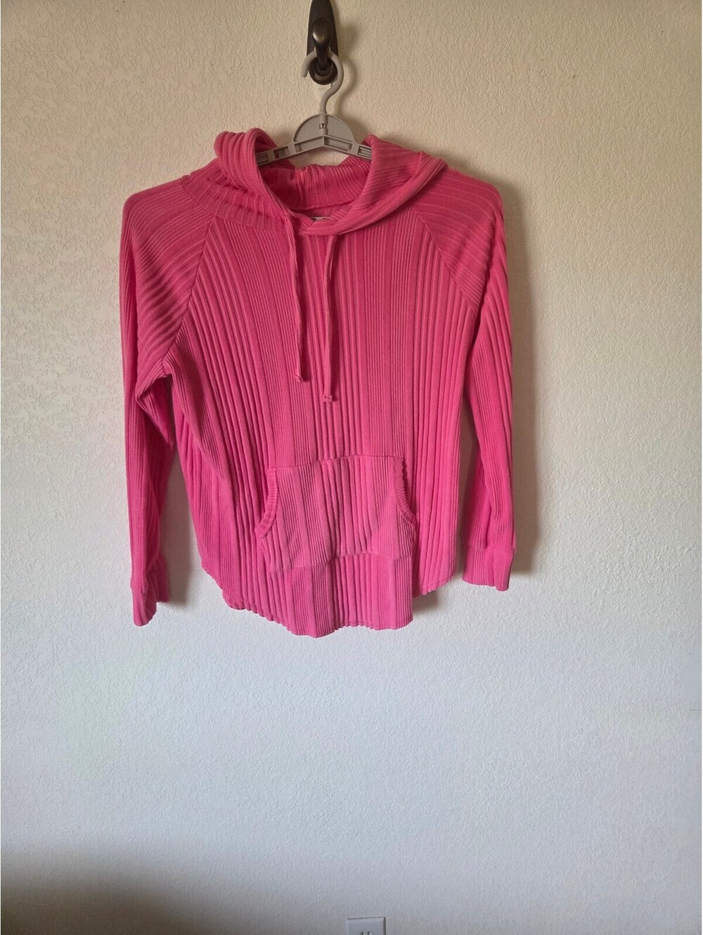 Pink Cozy Tunic Hoodie with Ribbed Texture